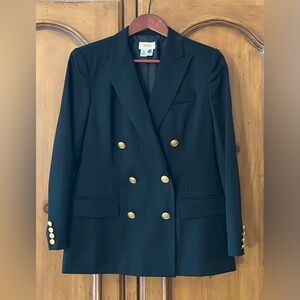 VTG Talbots Women Sz 8 Petite Black Wool Gold Button Double Breasted Blazer
